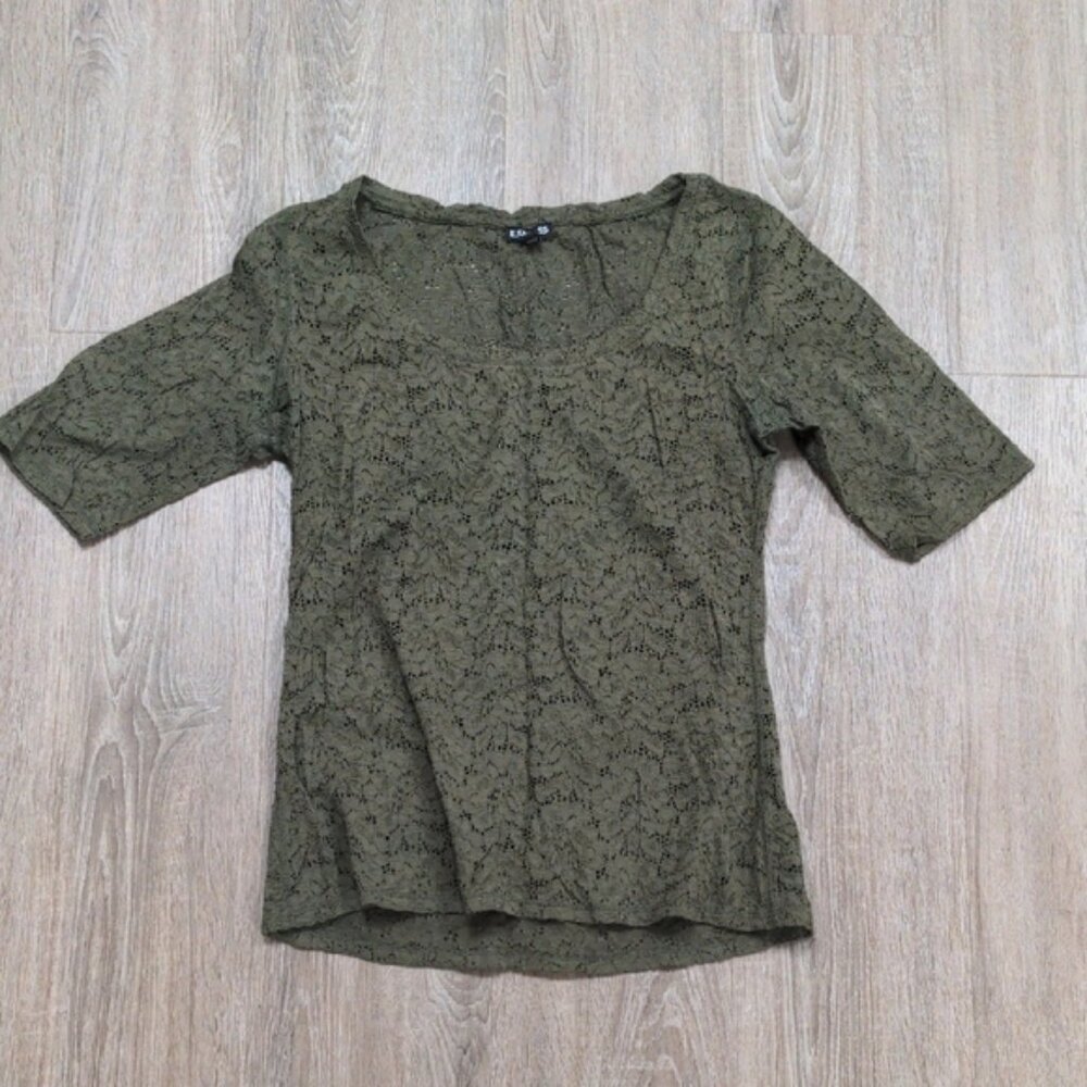 Express Green Fitted Blouse with Textured Design